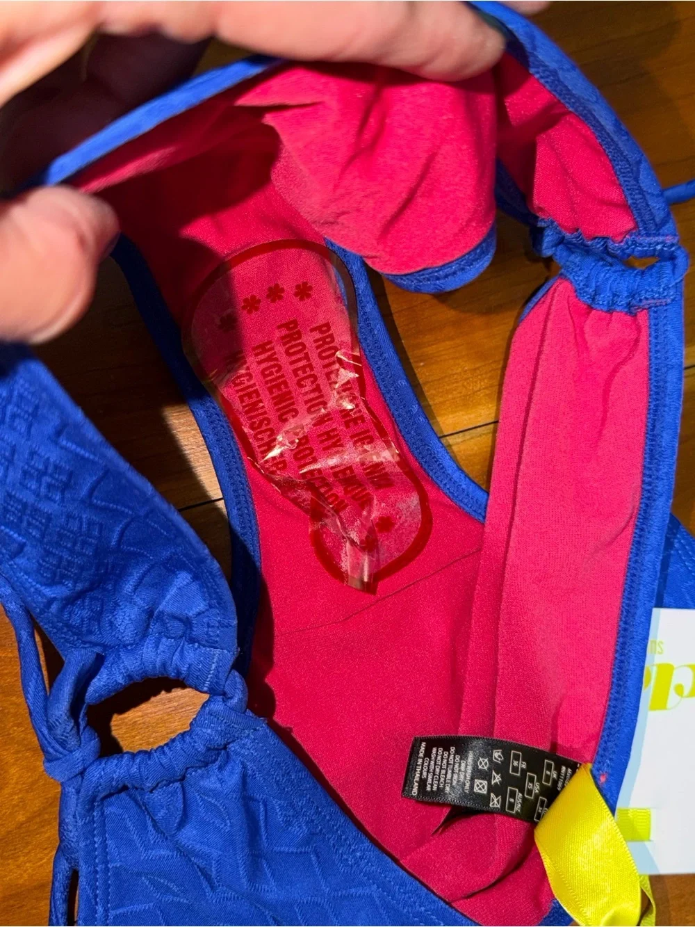 cleo Royal Blue Bikini Bottom with Pink Lining and Yellow Tag Sz XS